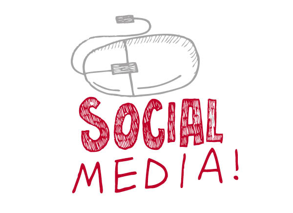 Graue gezeichnete Computermaus mit den Schriftzug Social Media